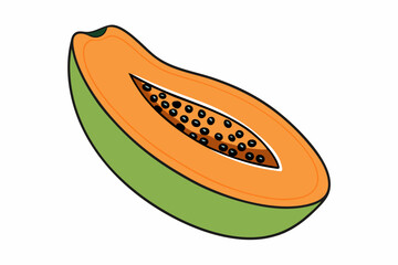 Papaya Slice Line Art Vector on White Background