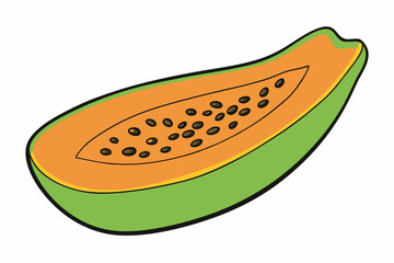 Papaya Slice Line Art Vector on White Background