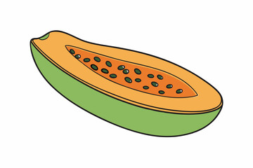 Papaya Slice Line Art Vector on White Background