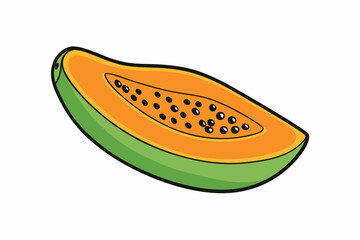 Papaya Slice Line Art Vector on White Background