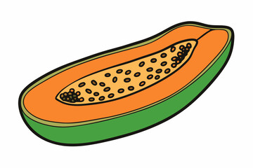 Papaya Slice Line Art Vector on White Background