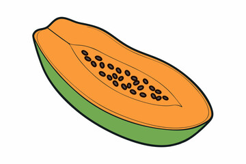 Papaya Slice Line Art Vector on White Background