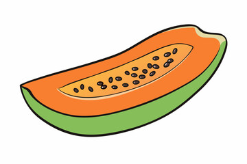Papaya Slice Line Art Vector on White Background