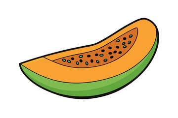 Papaya Slice Line Art Vector on White Background