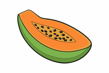 Papaya Slice Line Art Vector on White Background