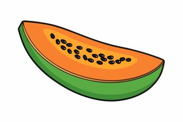 Papaya Slice Line Art Vector on White Background