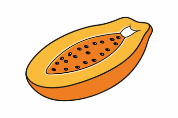 Papaya Slice Line Art Vector on White Background