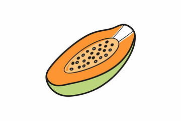 Papaya Slice Line Art Vector on White Background