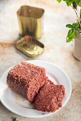 spam ham fresh luncheon canned meat meal food snack on the table copy space foodbackground rustic top view