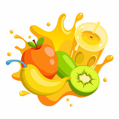 Realistic Fruit Juice Splashes Icon Set