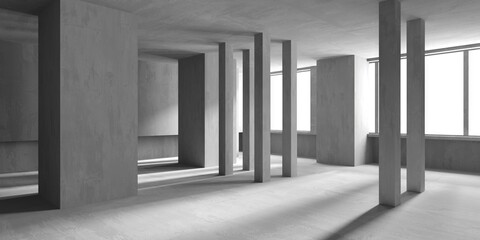 Concrete room with abstract interior. Open space. Industrial background template