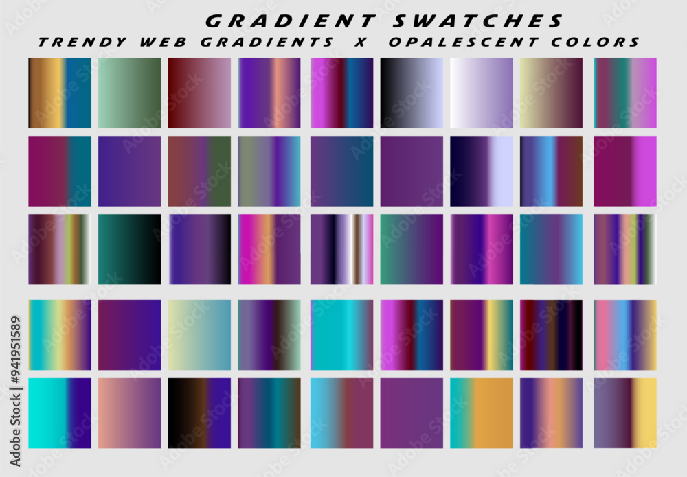 Poster chrome gradients of holographic colors for vector art and design. retrowave style palette.