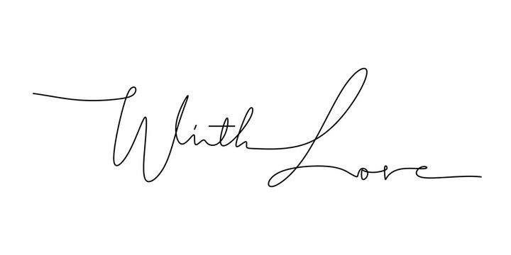 Naklejki With love word in single line art. Minimalist handwritten phrase illustration.