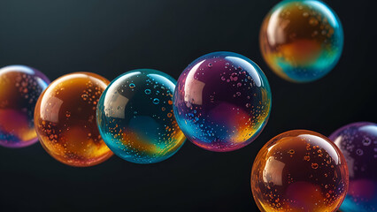 Colorful soap bubbles in glossy spheres, a trendy, clean, and reflective look