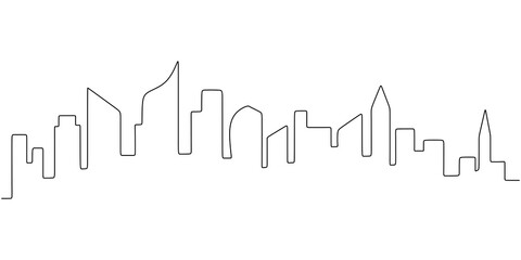 Minimalist cityscape continuous one line vector drawing. Metropolis architecture modern buildings landscape.