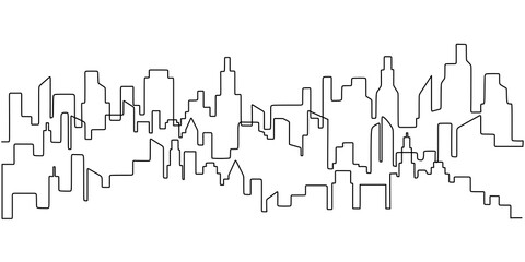 Obraz premium Cityscape continuous one line drawing. Vector hand drawn metropolis architecture landscape.