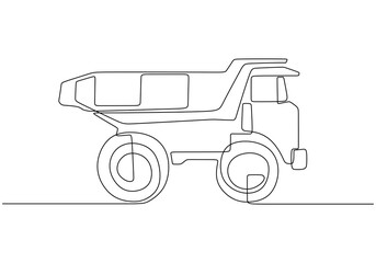 Mining Dump Truck One Line Illustration. Heavy-duty vehicle drawing for coal and mining transportation.