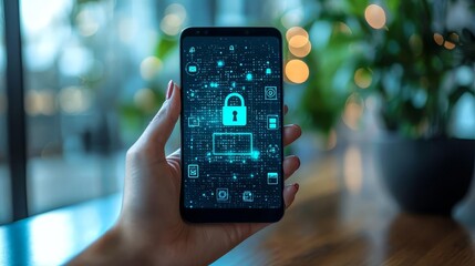 A mobile device screen showcasing multifactor authentication, with data encryption and safe hardware components