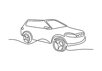 SUV Minimalist Line Drawing. Simple one-line sketch of a sport utility vehicle.