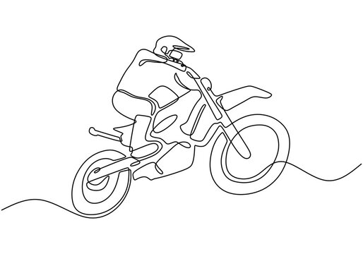 recommend clip art: Motocross Bike Continuous Line Art. One line sketch of a rider in motocross action, perfect for sport themes.