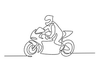 Fototapeta premium Motorcycle Rider Minimalist Line Art. Simple one-line drawing of a rider on a sport motorcycle, ideal for biking themes.