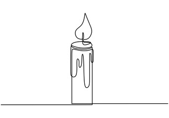 Single Line Drawing of Candle Light - Minimalist Vector Art on White Background.