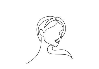 Minimalist one line drawing of a woman abstract face isolated on white