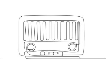 One Line Drawing of a Vintage Radio - Retro Vector Art Isolated on White Background.