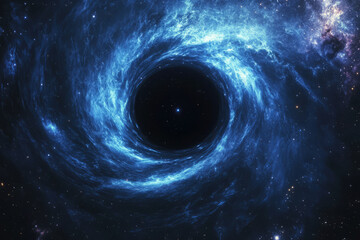 Supermassive black hole is warping fabric of spacetime in outer space. Wormhole illustration in universe