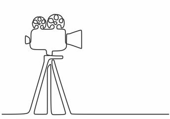 Continuous Line Drawing of a Vintage Camera - Retro Object Vector Design Isolated on White.