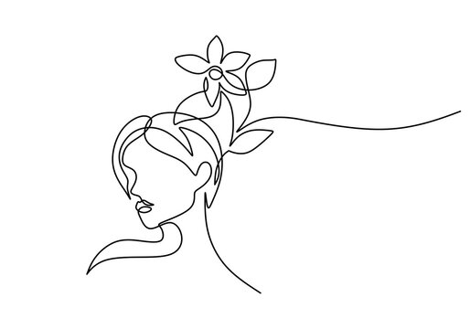 recommend clip art: Continuous line art of an abstract face with floral elements, minimalist design.