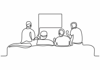 Four Men Watching TV. Continuous Line Drawing. Minimalist Art.