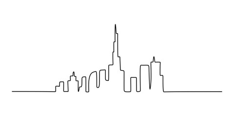 Obraz premium One continuous line drawing of Dubai city skyline United Arab Emirates. Beautiful city landmark.