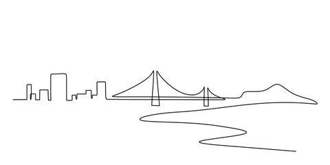 One continuous line drawing San Francisco city skyline, United States of America beautiful landmark.