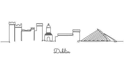 Fototapeta premium One single line drawing of Dubai city skyline, United Arab Emirates. Historical landscape line art.