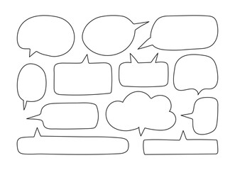 Obraz premium Hand drawn outline Speech bubbles with editable stroke. Doodle Speak empty cloud or frame text. Blank line textbox.