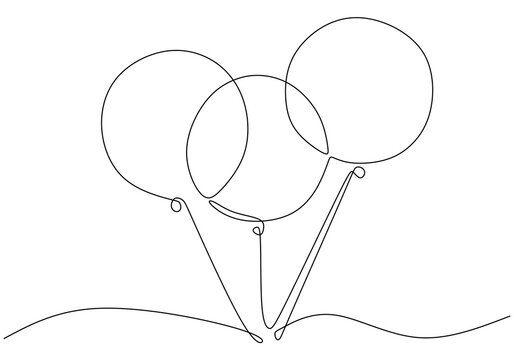 recommend clip art: Single Line Drawing of Balloons for a Birthday Celebration - Minimalist Holiday Decoration Concept.