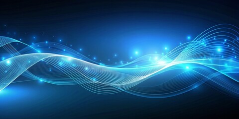 Abstract neon blue wave on black background