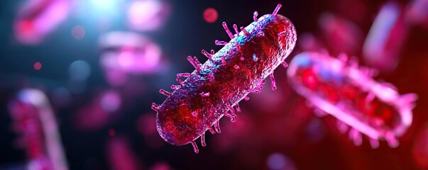 Fototapeta premium Detailed illustration of bacteria in vibrant colors, showcasing their unique shapes and textures under a microscopic view.