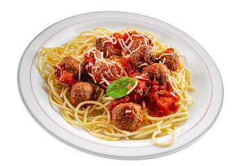 meatballs spaghetti tomato sauce gourmet meat fresh meal food snack on the table copy space foodbackground rustic top view