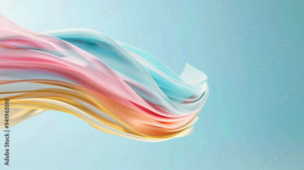 Poster elegant pastel waves flowing across a serene blue background - minimal design with creative elegance