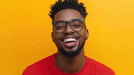 Happy Young Man Smiling in Yellow Background