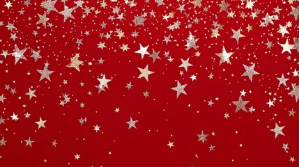 Silver Stars on Red Background, Abstract Image, Texture, Pattern, Wallpaper, Cover and Screen of Smartphone, Cell Phone, Computer, Laptop, 9:16 and 16:9 Format