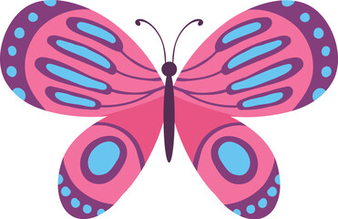 Cute butterfly. Decorative spring butterfly colorful wings. Monarch, moth and dragonfly. Tropical beautiful floral insect flat vector icon. Spring monarch and butterfly, insect animal illustration