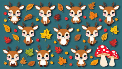 sticker set, different cute funny deer