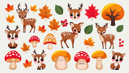 Fototapeta premium sticker set, different cute funny deer