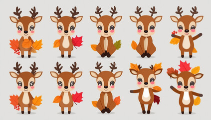 Fototapeta premium sticker set, different cute funny deer