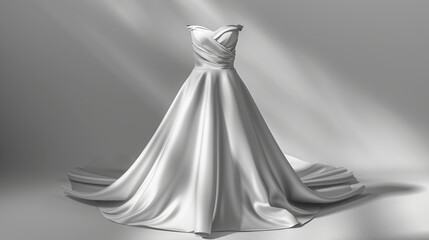 Elegant white satin gown on a white background.