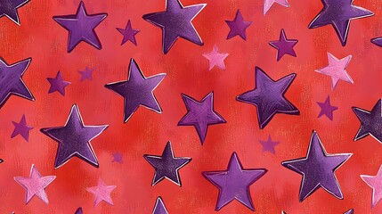 Fototapeta premium Purple Stars on Red Background, Abstract Image, Texture, Pattern, Wallpaper, Cover and Screen of Smartphone, Cell Phone, Computer, Laptop, 9:16 and 16:9 Format