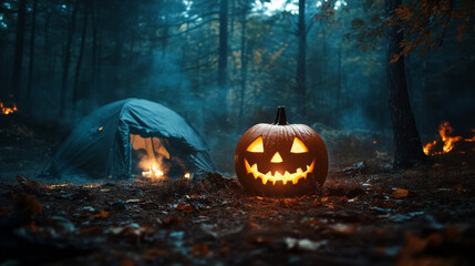 Jack-O-Lantern in the Woods